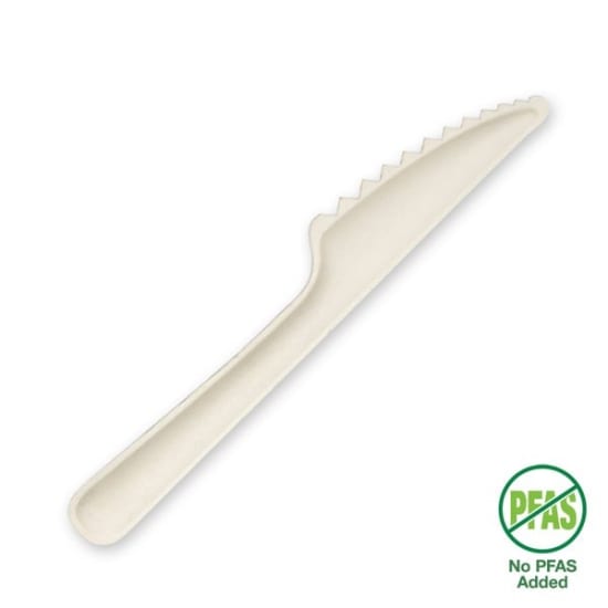 Eco-friendly 15cm plant fibre knife made from sugarcane pulp, perfect for sustainable dining and events (50-pack).