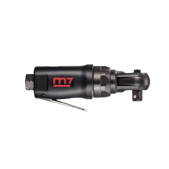 Compact M7 Air Ratchet Wrench with 3/8in drive, 22 ft-lb torque, and 350 rpm speed, ideal for tight automotive spaces.
