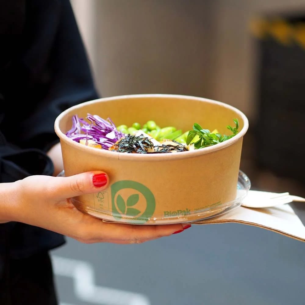 BioPak Aqueous Lined Wide Paper BioBowl - Medium 750ml 50 (Pack)