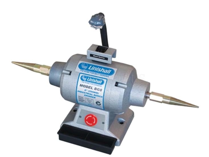 Linishall 750W Polisher with double taper spindle; ideal for professional polishing, featuring smooth operation and adjustable light.