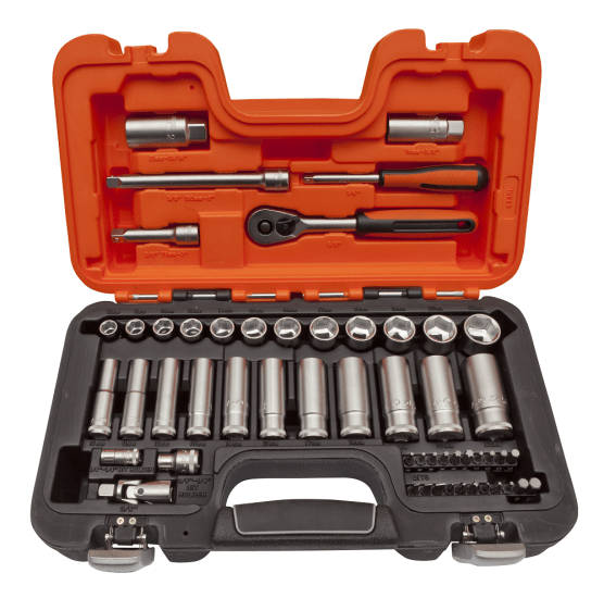 Bahco 53 Piece Deep Socket Set in sturdy case, featuring 1/4 and 3/8 inch sockets for versatile professional and DIY use.