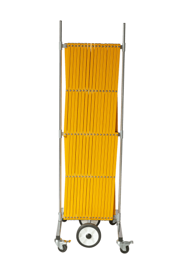 Bright yellow expandable safety barrier (1.5Mx5M) for creating safety zones and restricting access in various environments.