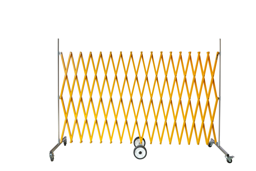 Bright yellow expandable safety barrier, 1.5Mx5M, ensuring visibility and security for hazardous area containment.