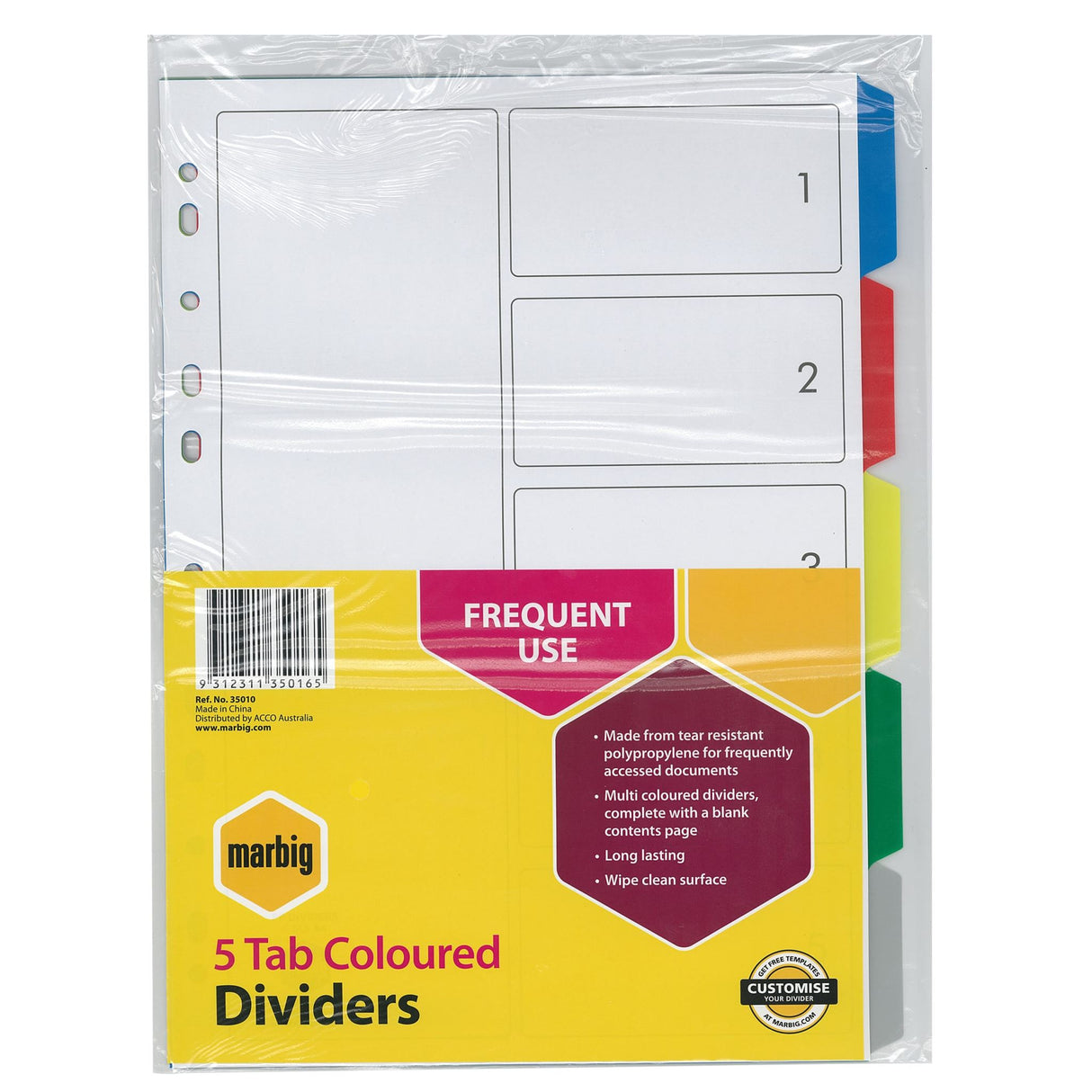 Marbig Indices & Dividers 5 Tab Multi Colour A4 (Each)