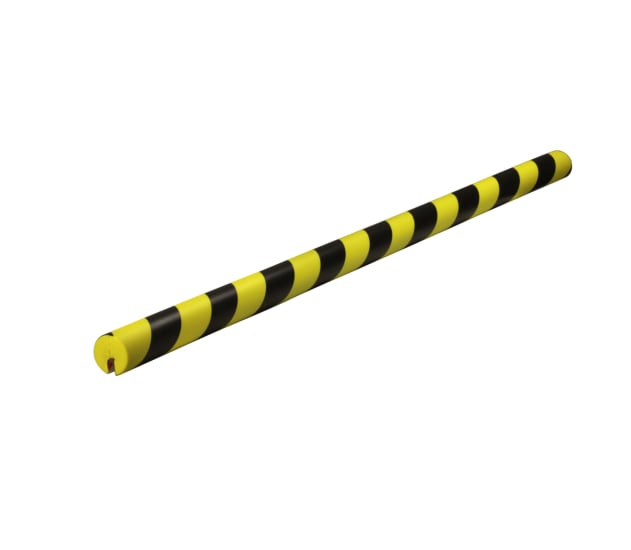 Yellow and black PU foam edge protector, 1000mm long, designed for safety against impact injuries in various settings.
