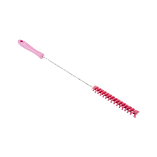 Vikan Stiff Bristle Tube Brush in pink, 20mm diameter, perfect for cleaning small pipes and machine parts.