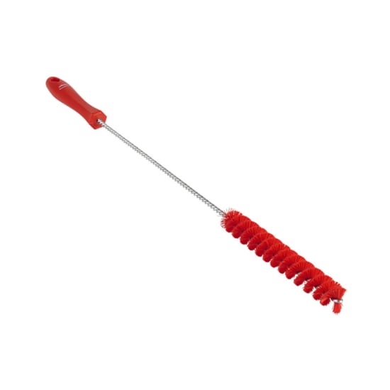 Vikan Stiff Bristle Tube Brush Red - 20mm, designed for thorough cleaning of small pipes and sausage filler tubes.