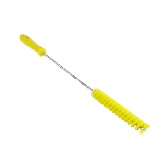 Vikan yellow stiff bristle tube brush, 20mm diameter, designed for precise cleaning of small pipes and machine gaps.