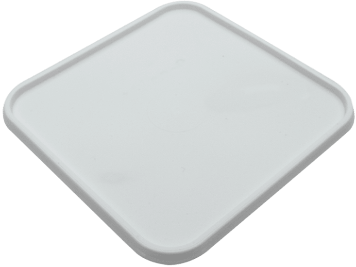White square tamper-evident lid for 2 litre containers, designed for airtight food storage with embossed grip.