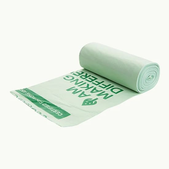 Ecoware Compostable Bin Liner, 140L, eco-friendly, 25 microns thick, certified for composting, pack of 10 rolls.