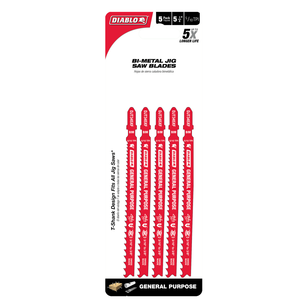 Diablo Bi-Metal Jig Saw Blade General Purpose 132mm Pack of 5