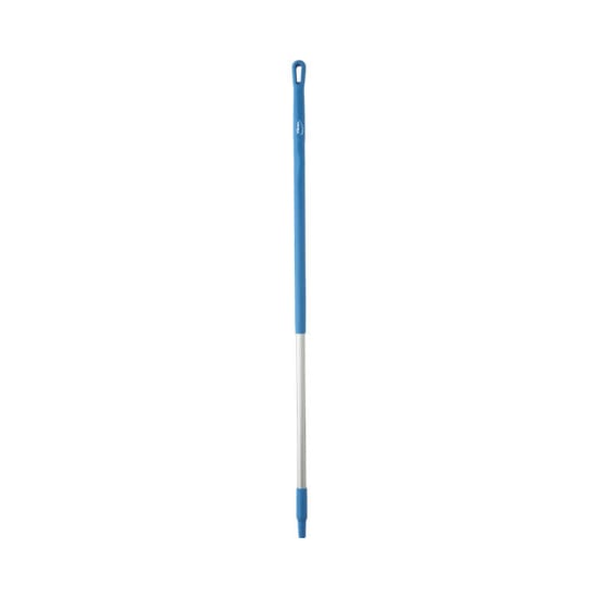 Vikan Aluminium Handle in blue, 1310mm long, ergonomic grip, rounded top, compatible with Vikan cleaning products.