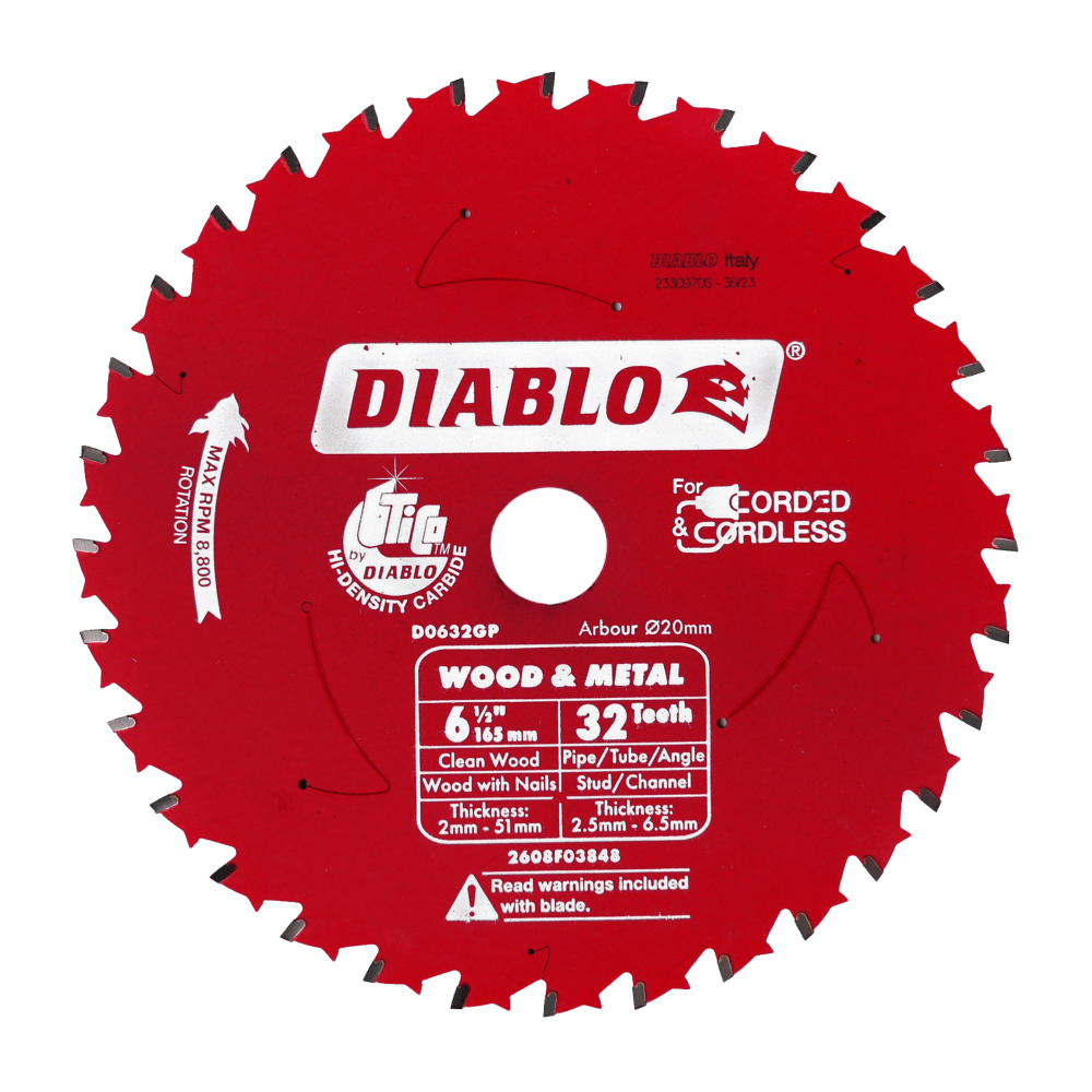 Diablo 165mm 32T Wood and Metal Carbide Saw Blade 165mm