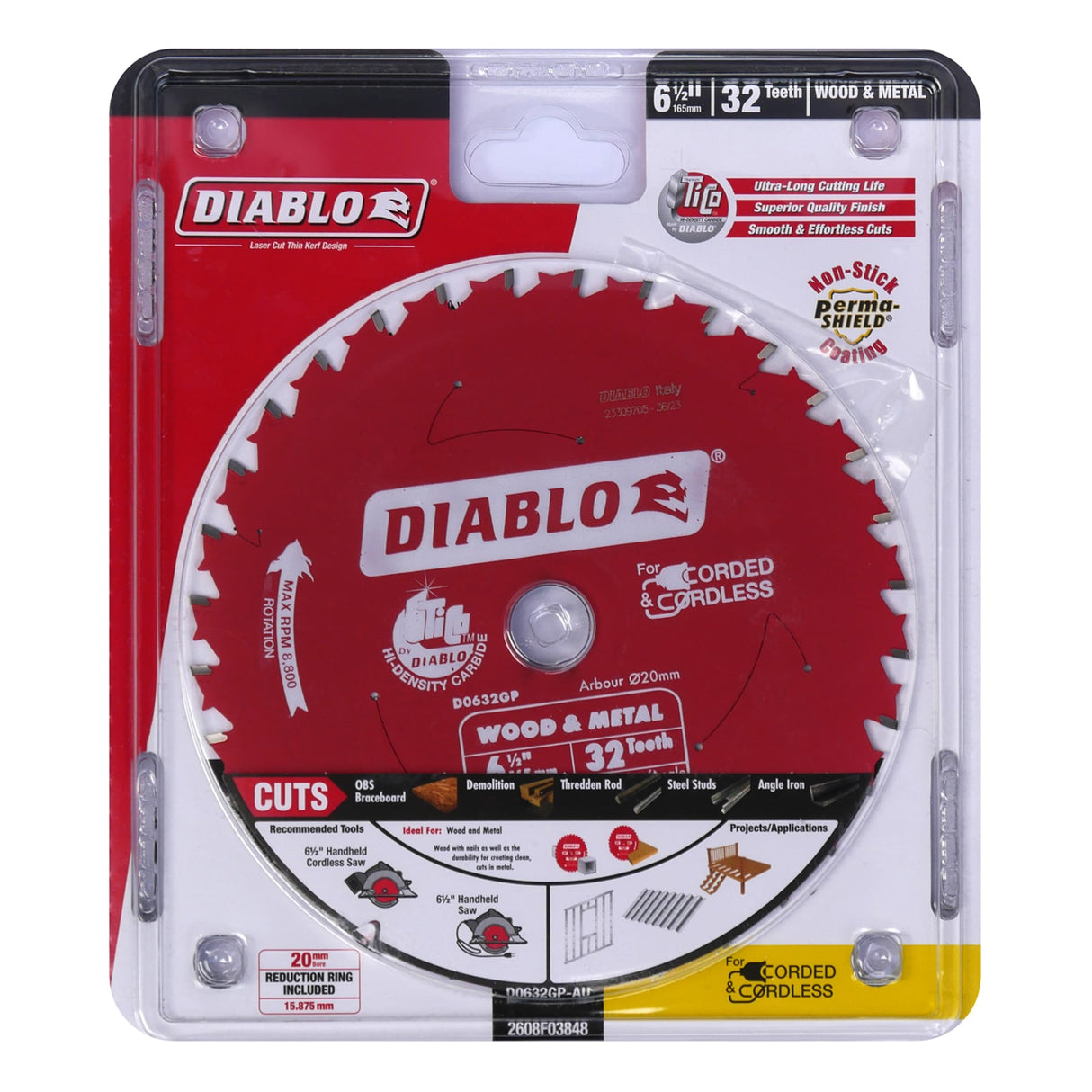 Diablo 165mm 32T Wood and Metal Carbide Saw Blade 165mm