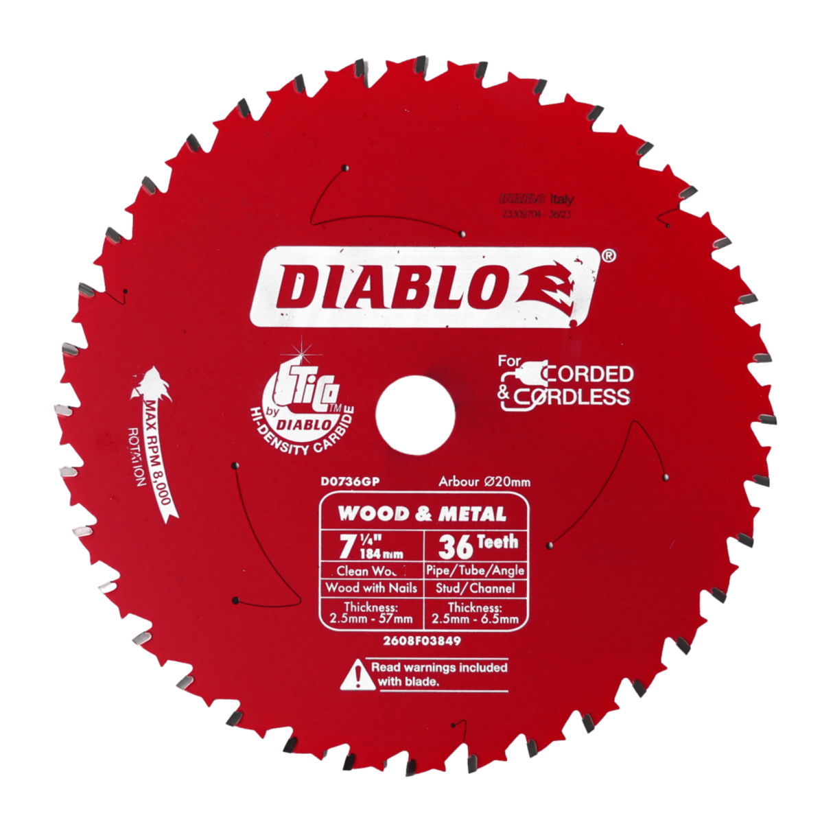 Diablo 184mm 36T Wood and Metal Carbide Saw Blade 184mm