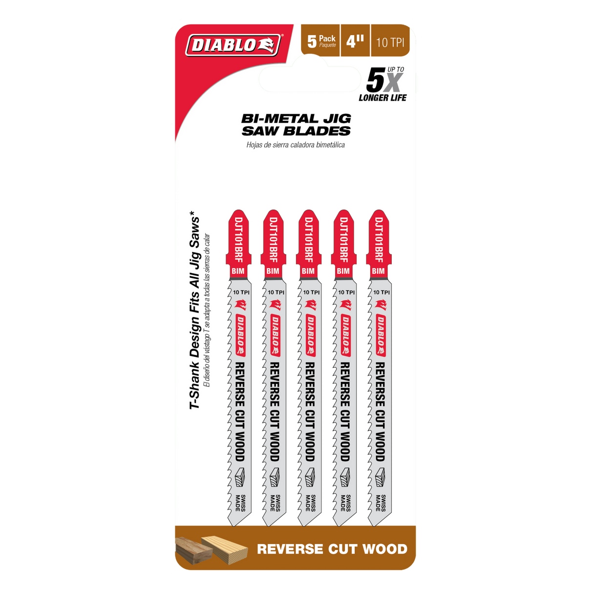 Diablo Bi-Metal Jig Saw Blade - Reverse Wood Cuts 100mm Pack of 5