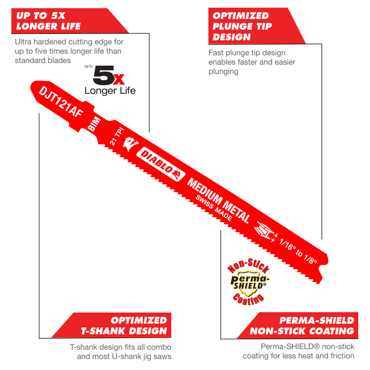 Diablo High Speed Steel Jig Saw Blade Medium Metal 92mm Pack of 5