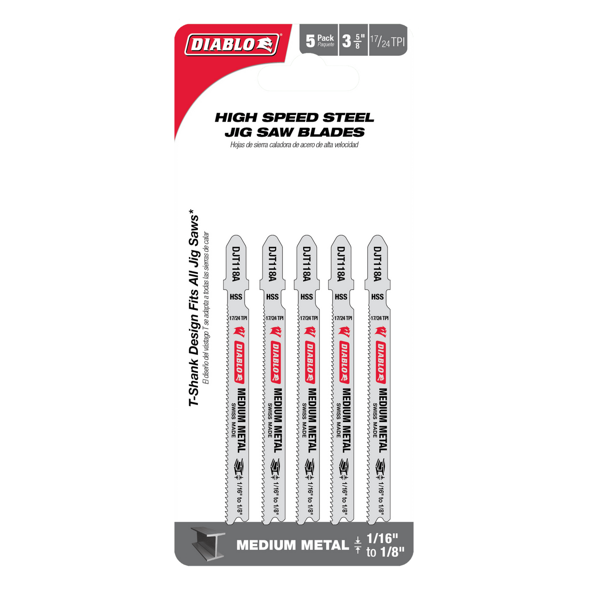 Diablo High Speed Steel Jig Saw Blade Medium Metal 92mm Pack of 5