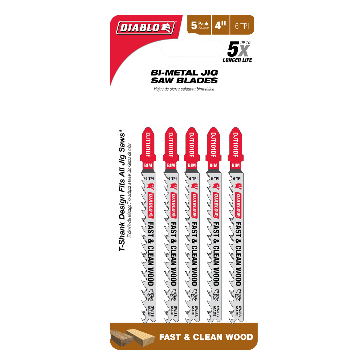 Diablo Jig Saw Blade Bi-Metal Fast Clean Wood Cuts Pack of 5