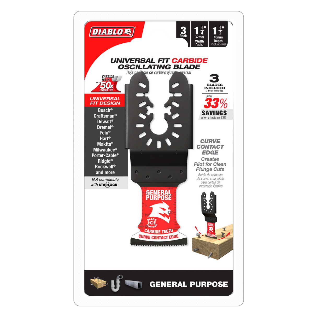 Diablo Carbide Multi-Tool Blades - General Cuts 40 x 32mm Pack of 3