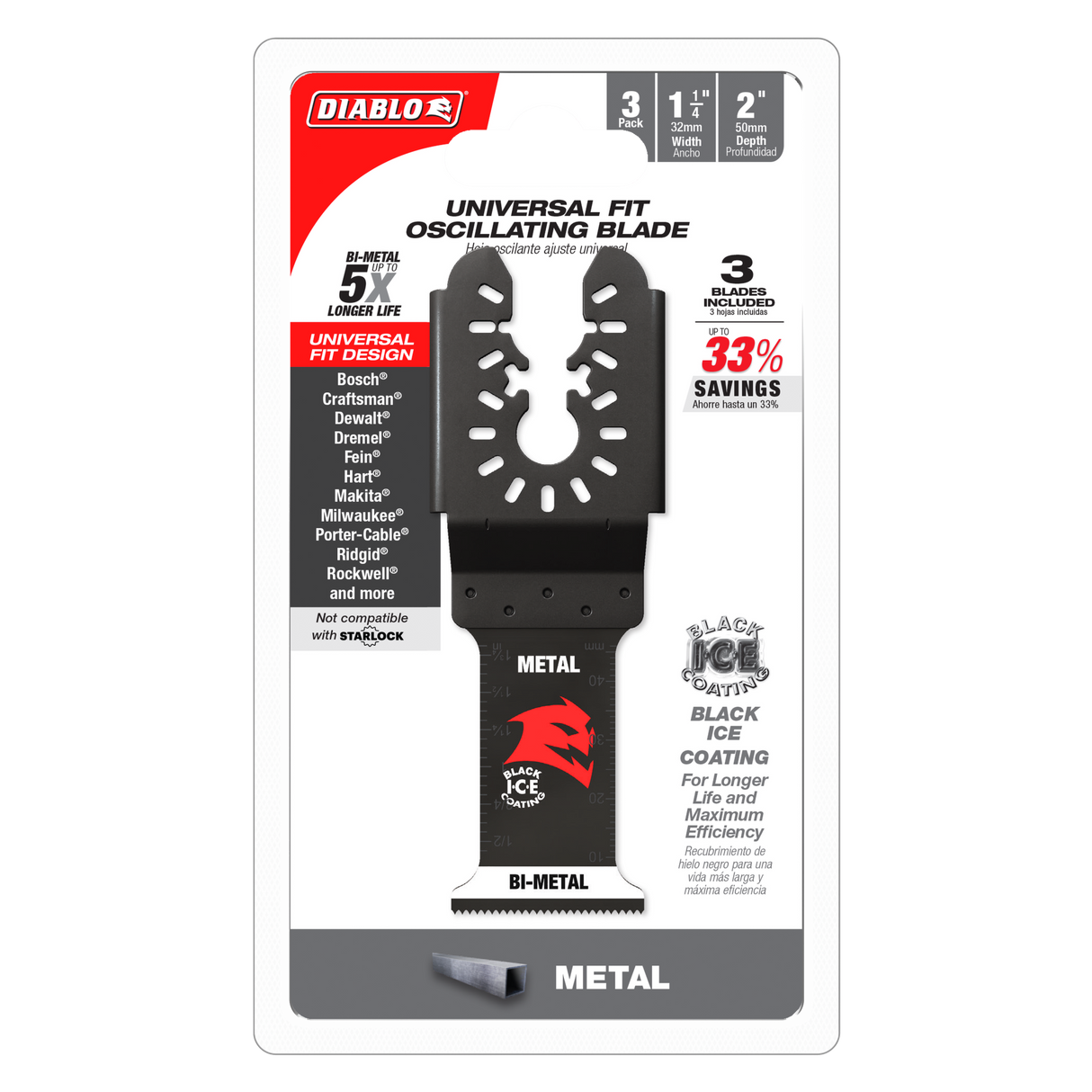 Diablo Universal Fit Multi-Tool Blades for Metal 50 x 32mm Pack of 3