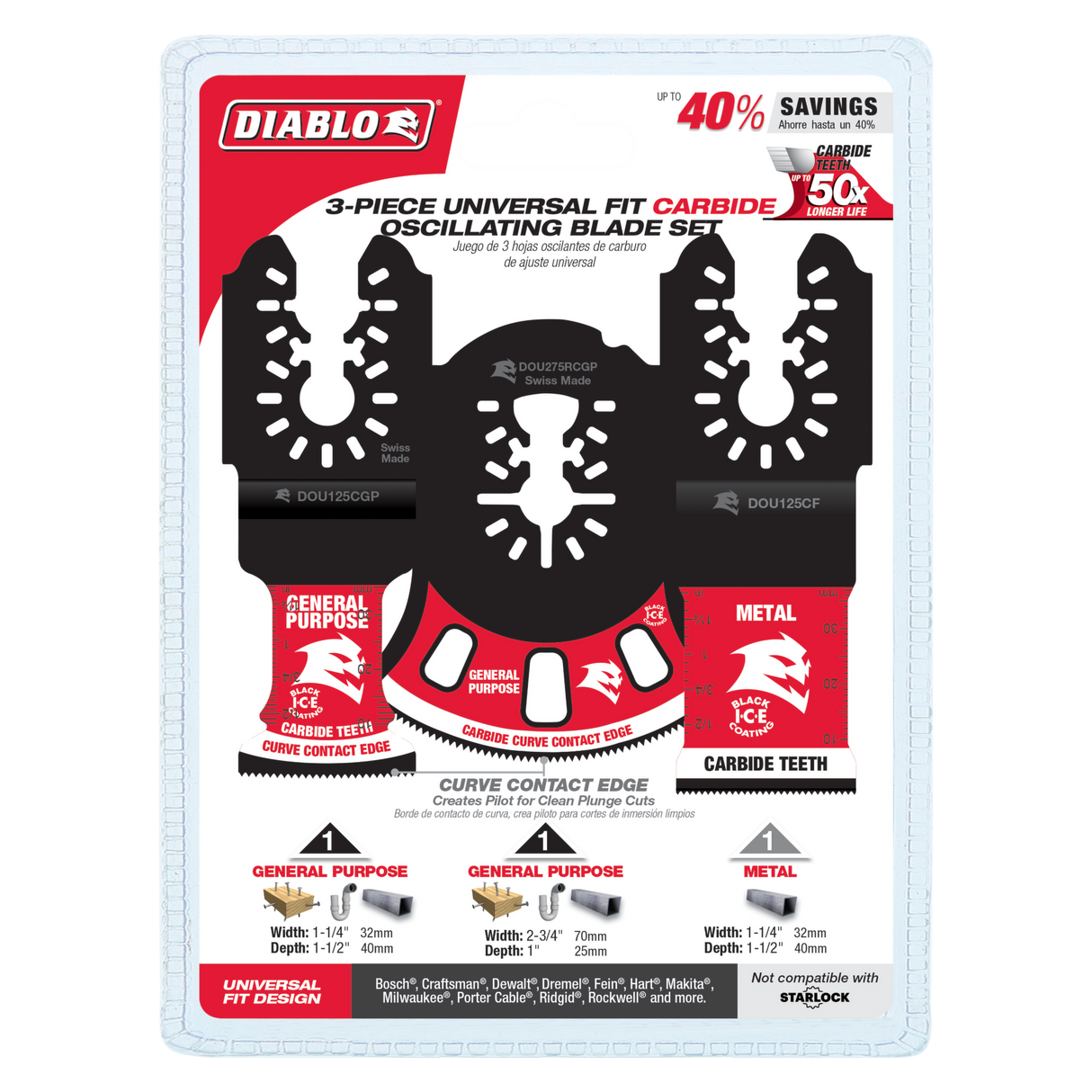 Diablo Universal Fit Carbide Multi-Tool Blade Set Pack of 3