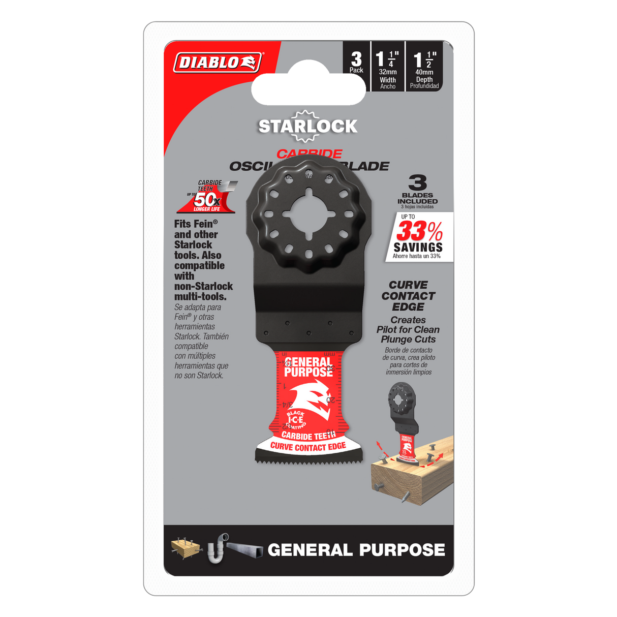 Diablo Starlock Multi-Tool Blades for General Cuts 32mm Pack of 3