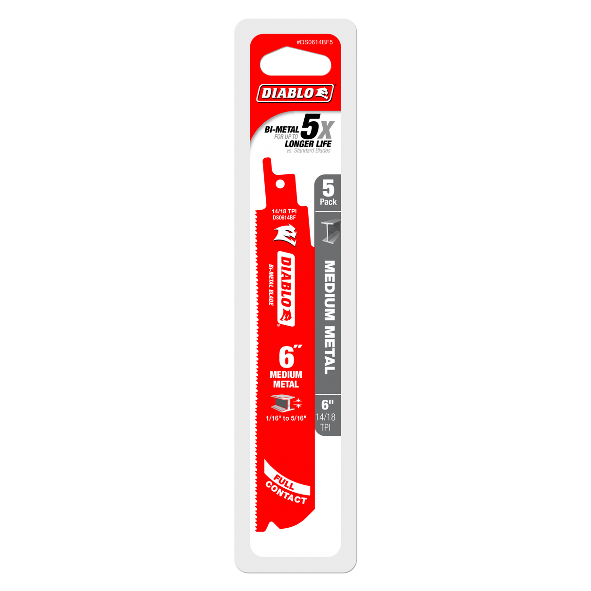 Diablo Bi-Metal Recip Blade - Medium Metal Cutting 6 inch Pack of 5