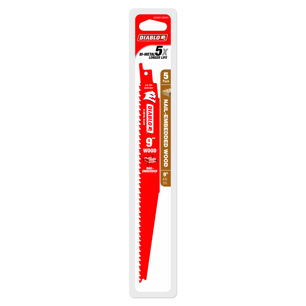 Diablo Bi-Metal Recip Blade for Nail Embedded Wood 9 inch Pack of 5