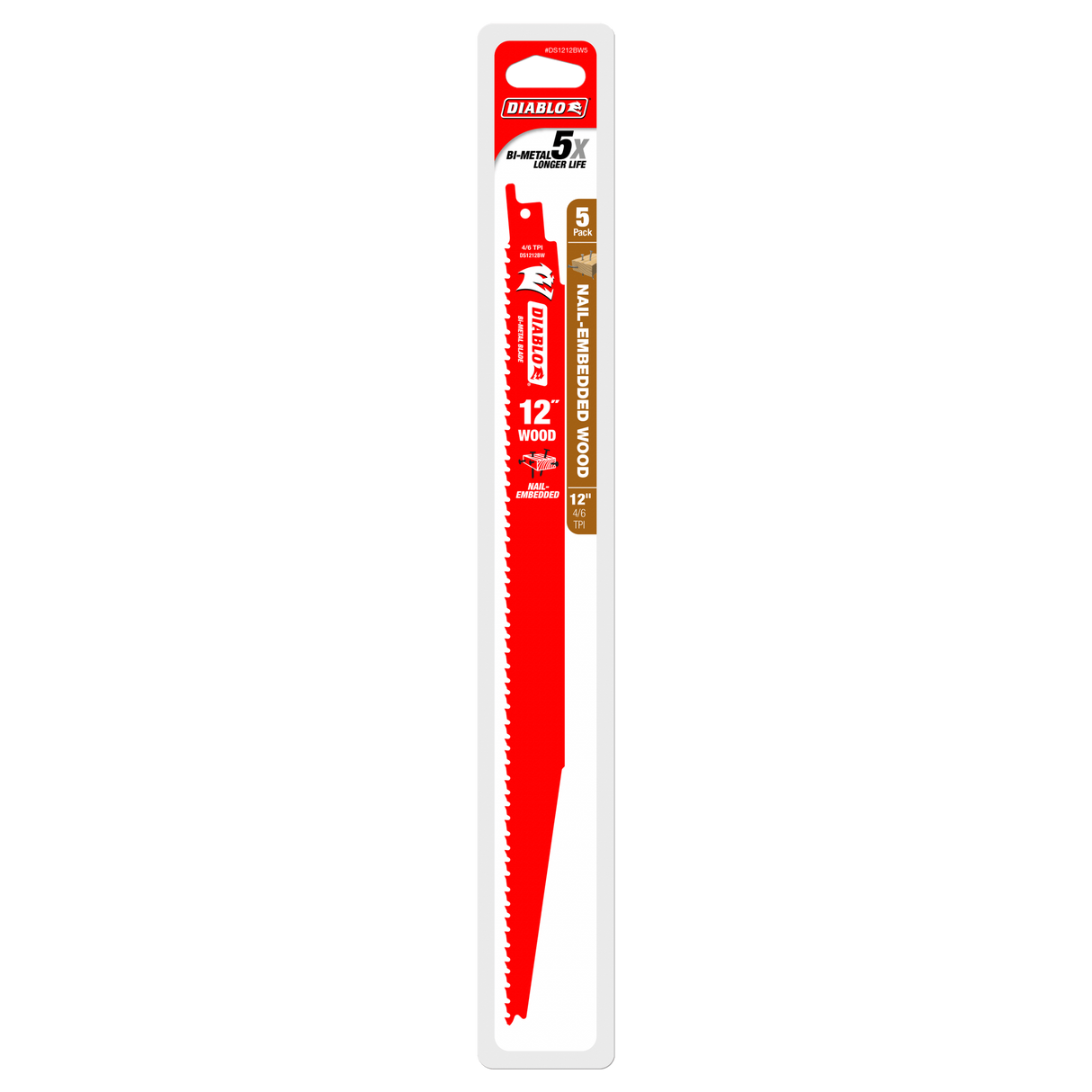 Diablo Bi-Metal Recip Blade for Nail-Embedded Wood 12 inch Pack of 5
