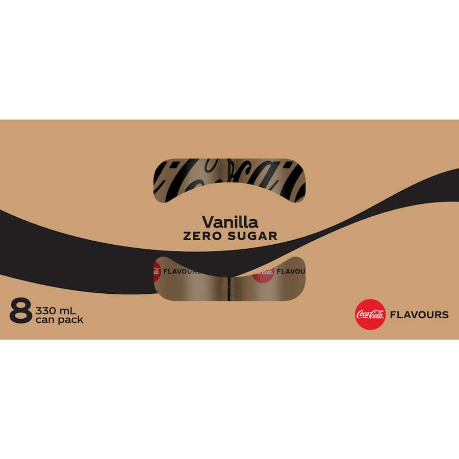 Coca Cola No Sugar Soft Drink Vanilla 330ml cans 8pack