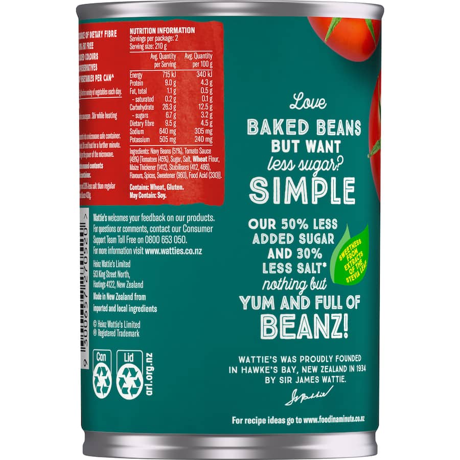 Wattie's Baked Beans 50% Less Added Sugar Can 420g