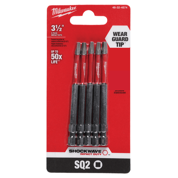 Milwaukee Shockwave Power Bit Square Recess #2 89mm Pack of 5