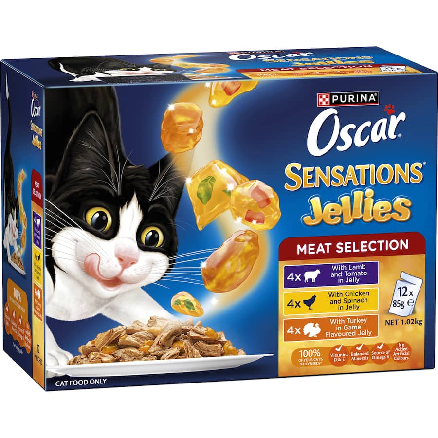 Oscar Sensations Jellies Wet Cat Food Meat Selection Jelly Pouches 12x85g
