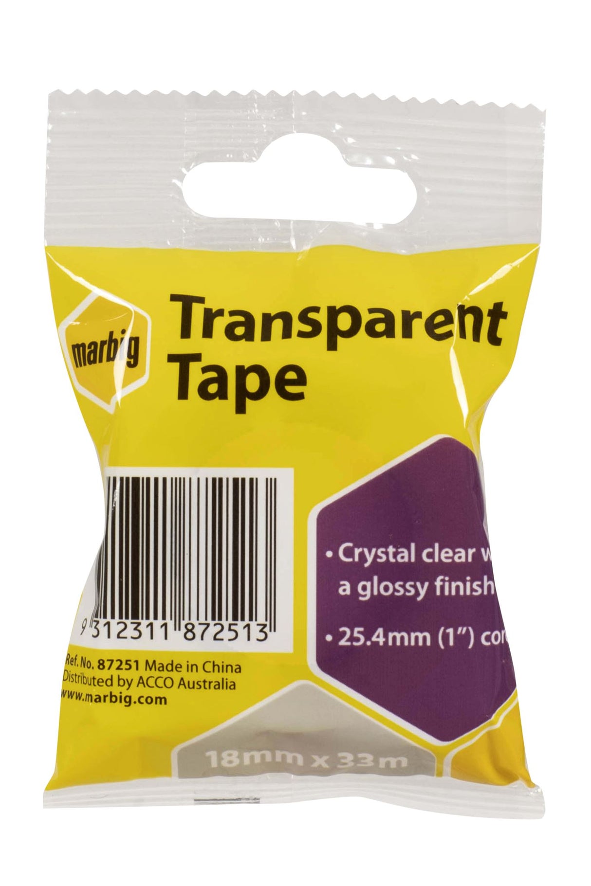 Marbig Office Tape 18mm x 33m (25.4mm Core) (Roll)