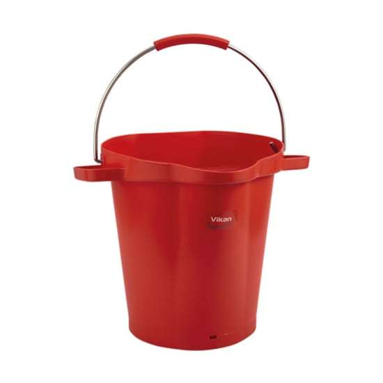 Vikan Heavy Duty Red Bucket 20L, ideal for mixing and transporting solids and liquids with ergonomic design and accurate measurements.