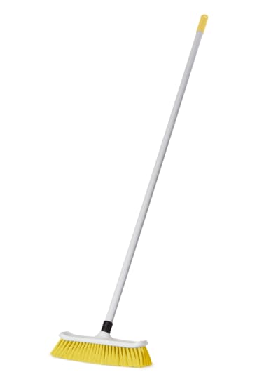 Yellow 300mm hygiene broom with a 1.3m fiberglass handle, perfect for efficient residential and commercial cleaning.