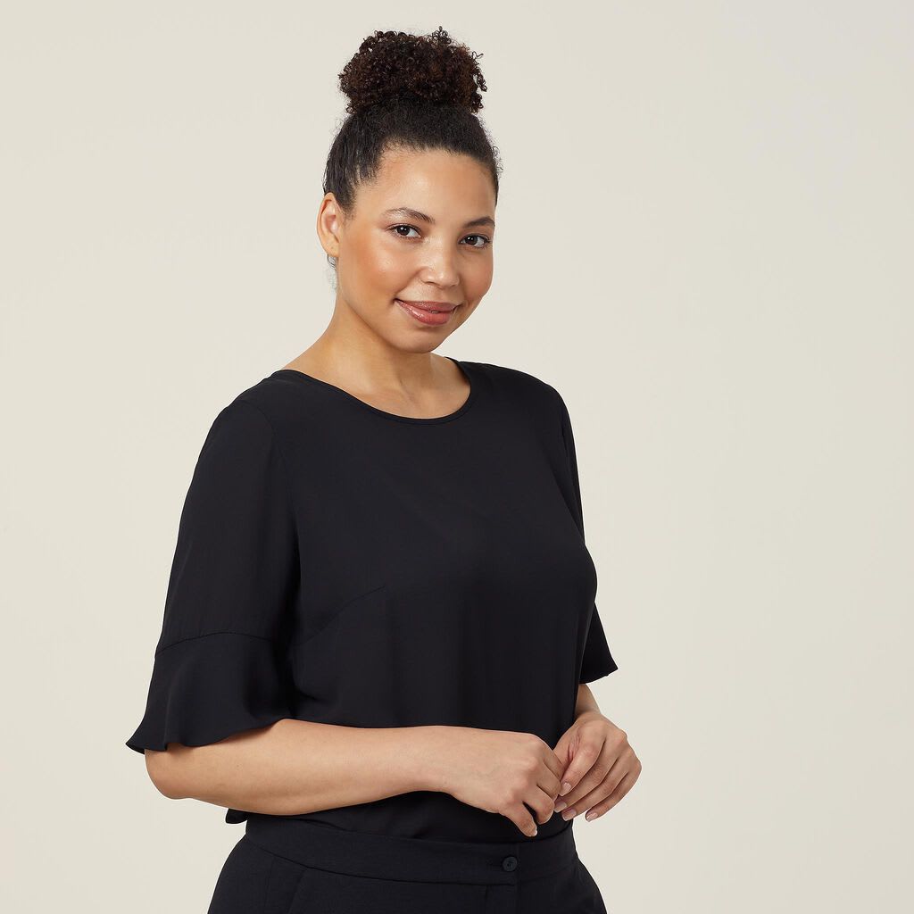 NNT, Georgie Fluted Sleeve Top, CATUK4 - Black (Size: 08)