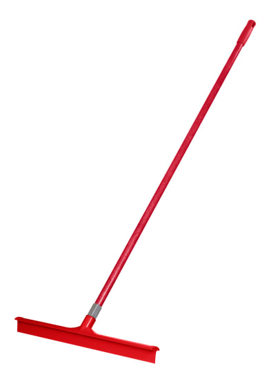 Red 60cm Browns Floor Squeegee with mono blade and 1.32m fiberglass handle, ideal for efficient cleaning in various environments.