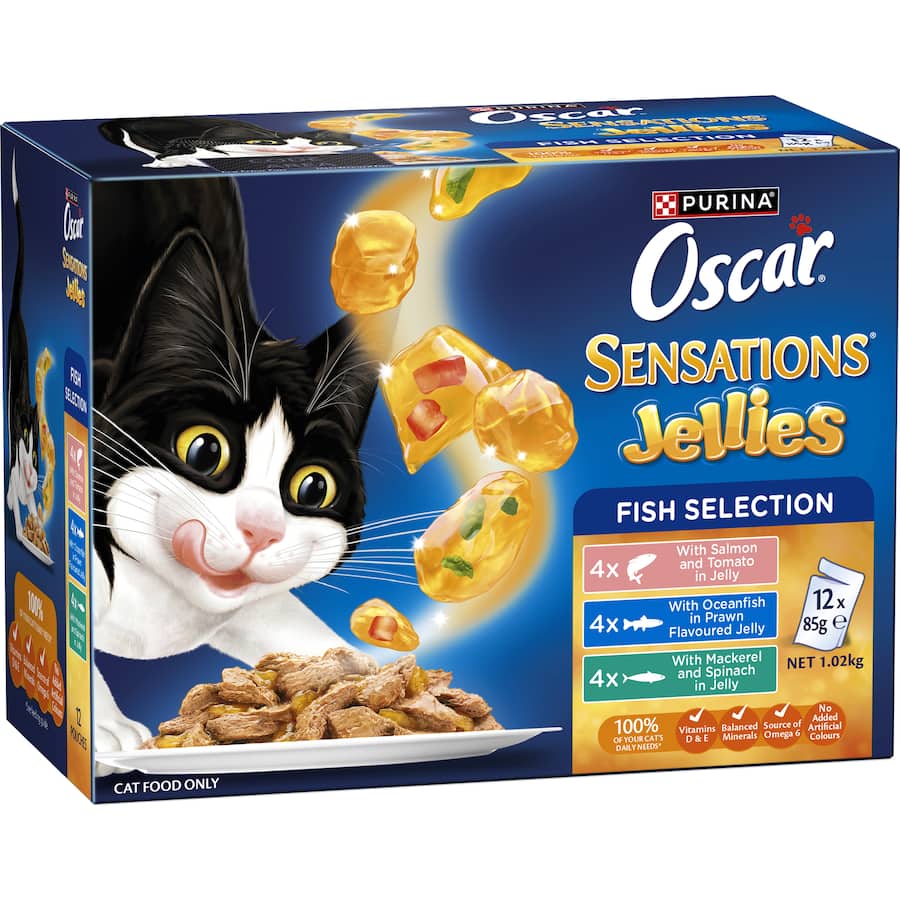 Oscar Sensations Jellies Wet Cat Food Fish Selection Jelly Pouches 12x85g