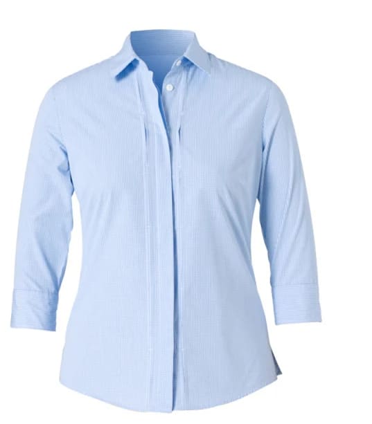 NNT, Gingham Women's 3/4 Sleeve Shirt - BLUE/WHITE (Size: 08)