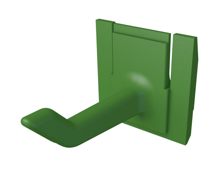 Versatile green Toolflex hooks for organizing tools and equipment, featuring a click mechanism for secure storage.