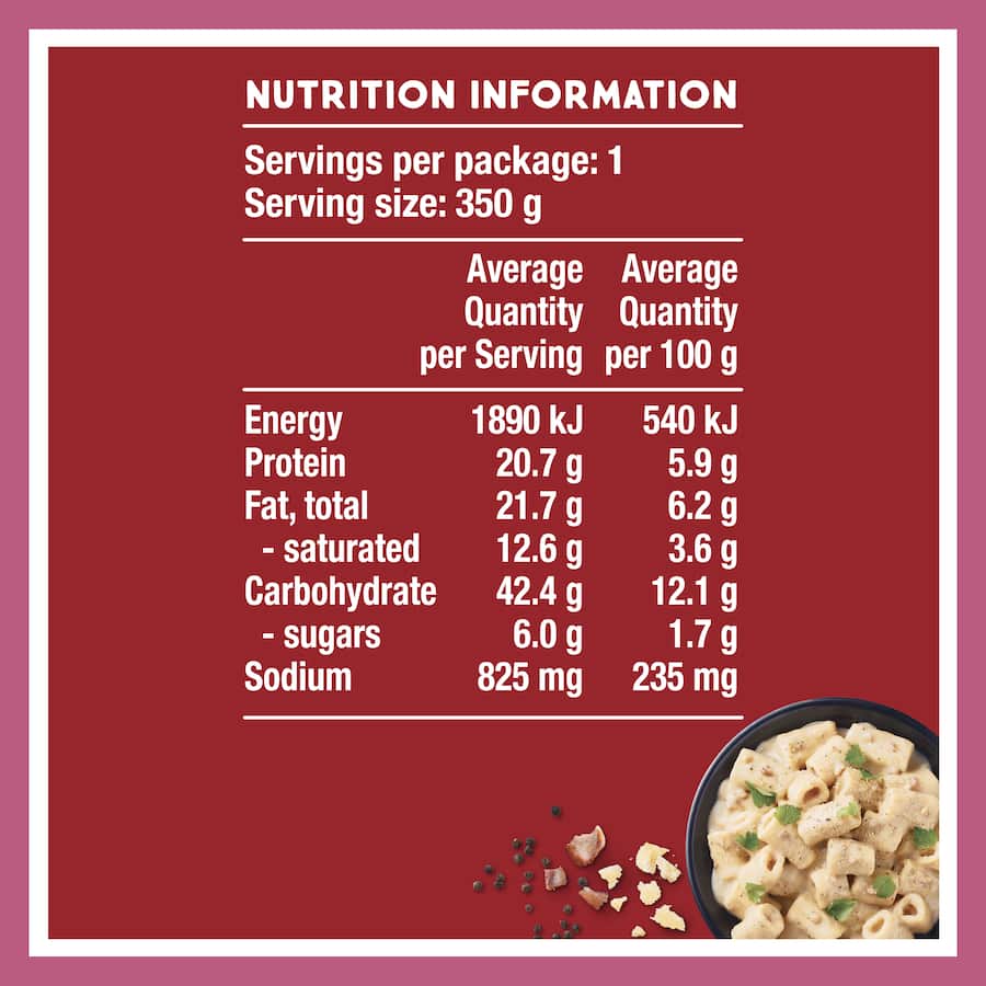 Wattie's Pasta Meal Rigatoni Carbonara & Bacon Pouch 350g