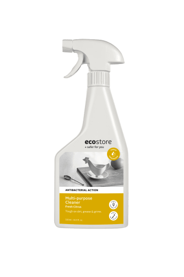 Ecostore MultiPurpose Cleaner in a 500ml spray bottle, features a refreshing citrus scent and antibacterial plant-based formula.