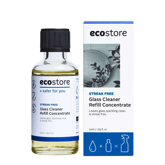 Ecostore Glass Cleaner Refill Concentrate in 50ml, eco-friendly and plant-based for streak-free, crystal-clear glass surfaces.