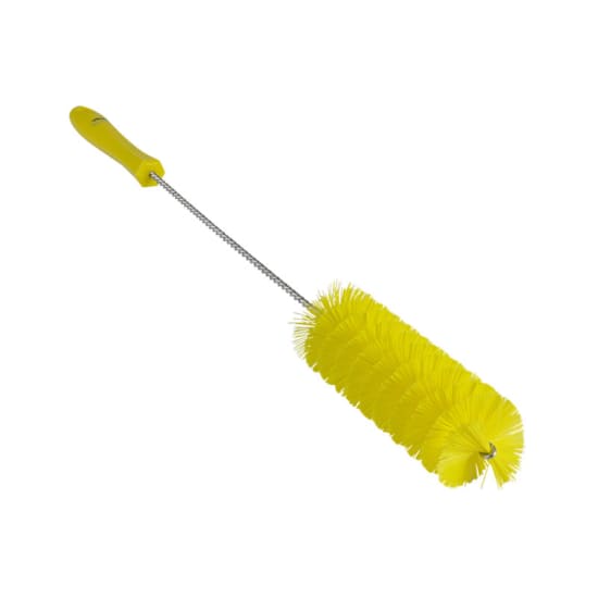 Vikan Stiff Bristle Tube Brush in yellow, 50mm diameter, ideal for cleaning small pipes and tight spaces with durable bristles.