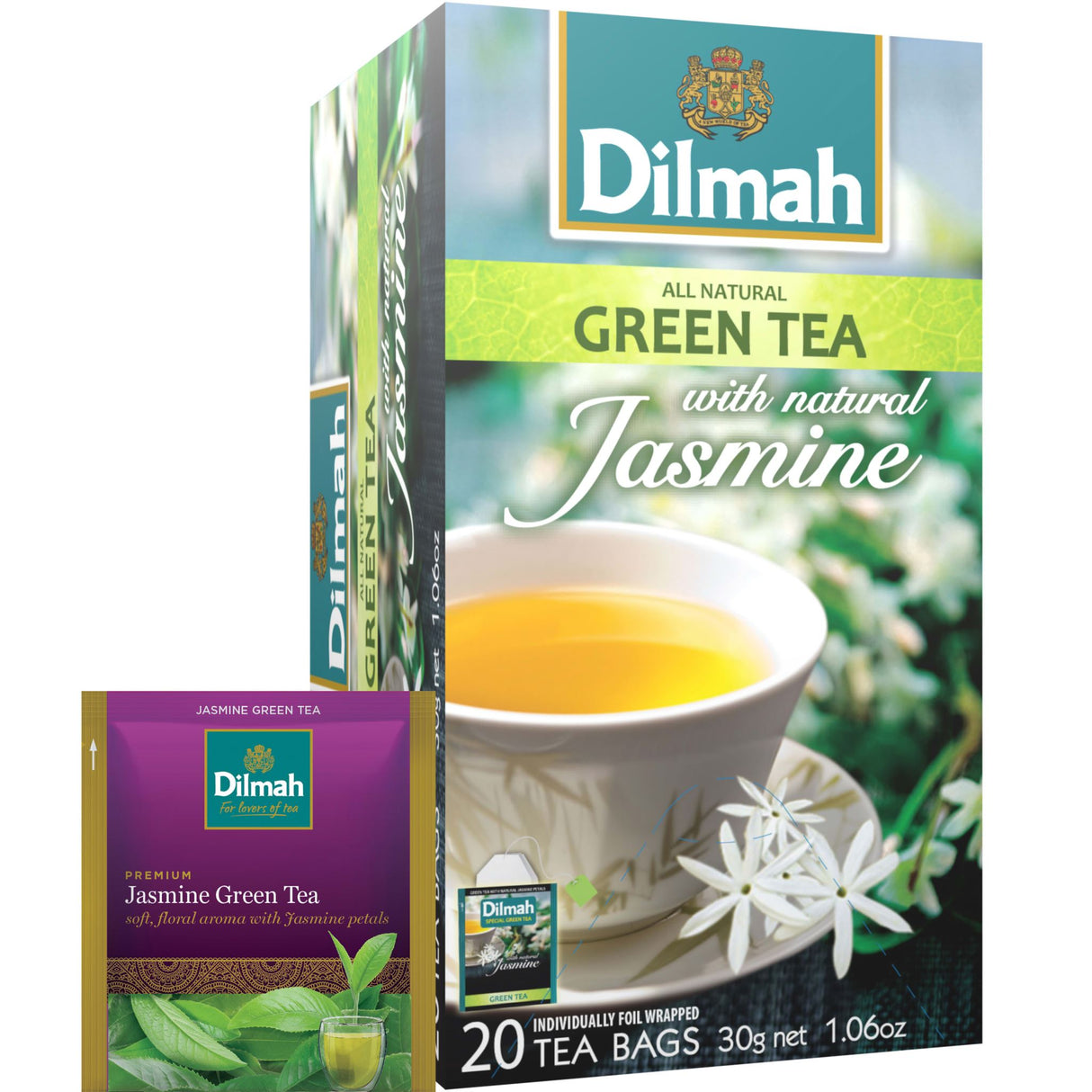 Dilmah Jasmine Green Tea Foil Enveloped Tea Bags 20 Tea Bags (Pack)