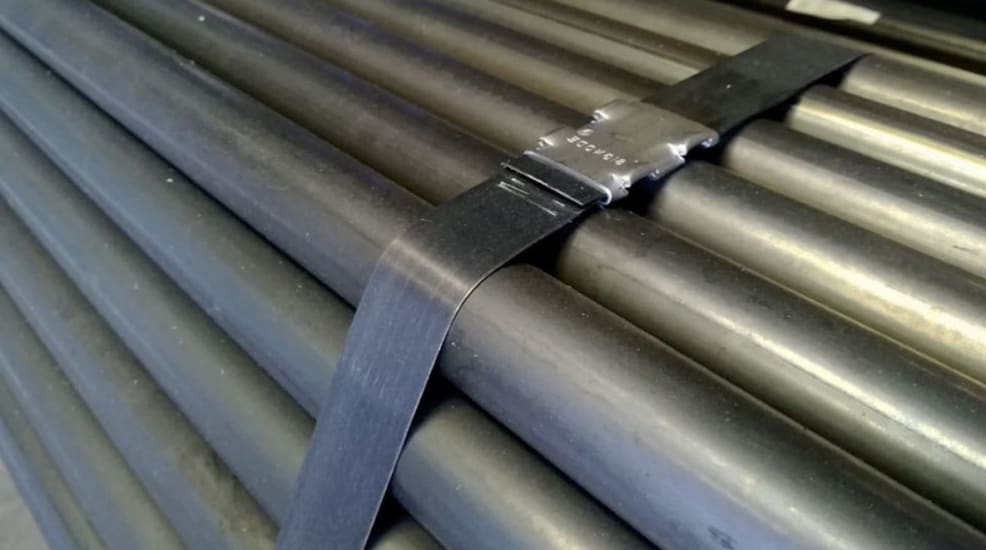 Durable Steel Strap Mill Wound 45kg roll, 19mm wide, 0.56mm thick, with 836kg break strain for heavy-duty strapping needs.