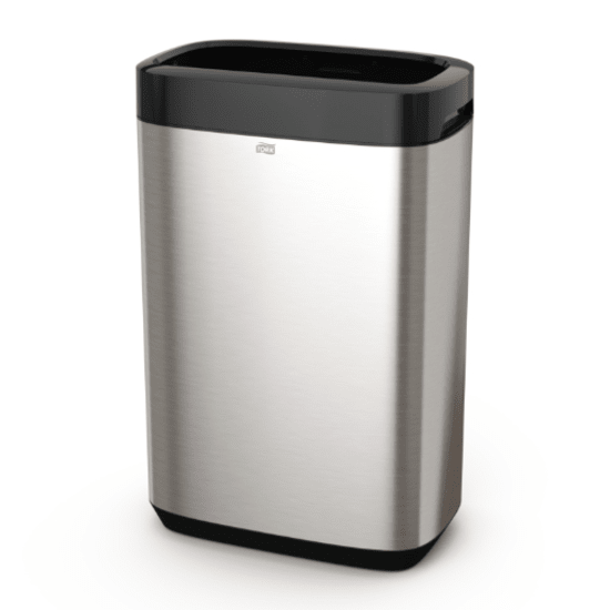 Tork Bin 50 Litre in sleek silver design, anti-fingerprint finish for modern waste management in high-traffic areas.