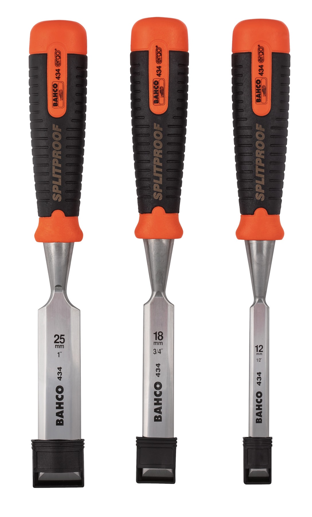 BAHCO ERGO Splitproof Woodworking Chisel Set Cardboard Box 3 Piece